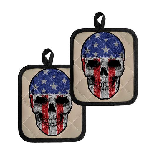 American Patriotic Skull Print Pot Holders
