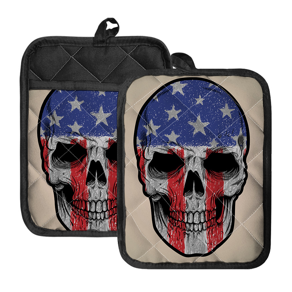 American Patriotic Skull Print Pot Holders With Pocket