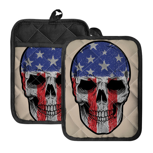 American Patriotic Skull Print Pot Holders With Pocket