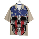 American Patriotic Skull Print Rayon Hawaiian Shirt