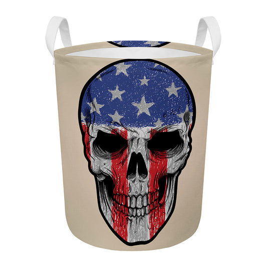 American Patriotic Skull Print Round Laundry Basket