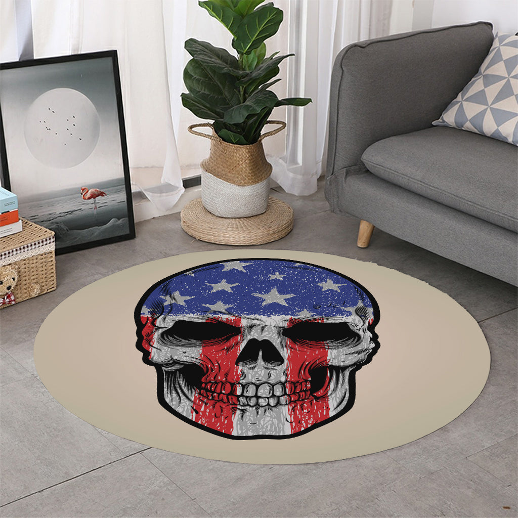 American Patriotic Skull Print Round Rug
