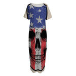 American Patriotic Skull Print Short Sleeve Long Nightdress