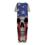 American Patriotic Skull Print Short Sleeve Long Nightdress