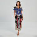 American Patriotic Skull Print Short Sleeve Maxi Dress