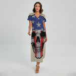 American Patriotic Skull Print Short Sleeve Maxi Dress