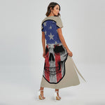 American Patriotic Skull Print Short Sleeve Maxi Dress