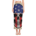 American Patriotic Skull Print Side Slit Maxi Skirt