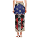 American Patriotic Skull Print Side Slit Maxi Skirt