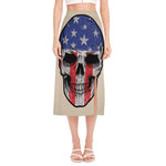 American Patriotic Skull Print Side Slit Midi Skirt