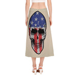 American Patriotic Skull Print Side Slit Midi Skirt
