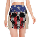 American Patriotic Skull Print Side Slit Mini Skirt
