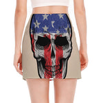 American Patriotic Skull Print Side Slit Mini Skirt