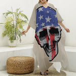 American Patriotic Skull Print Silk V-Neck Kaftan Dress