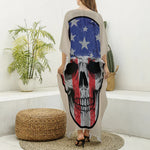 American Patriotic Skull Print Silk V-Neck Kaftan Dress