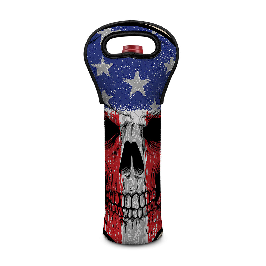 American Patriotic Skull Print Single Neoprene Wine Tote
