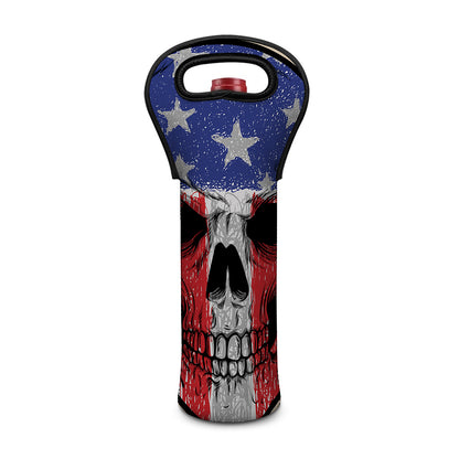 American Patriotic Skull Print Single Neoprene Wine Tote