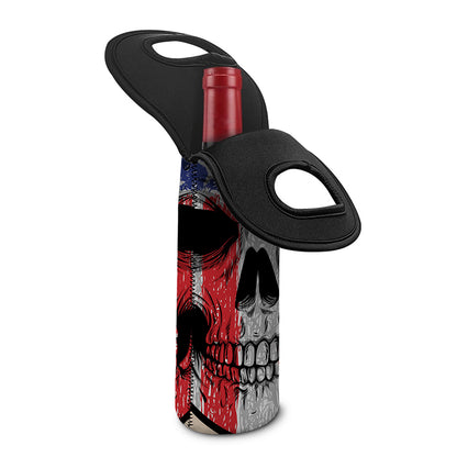 American Patriotic Skull Print Single Neoprene Wine Tote