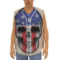 American Patriotic Skull Print Sleeveless Baseball Jersey