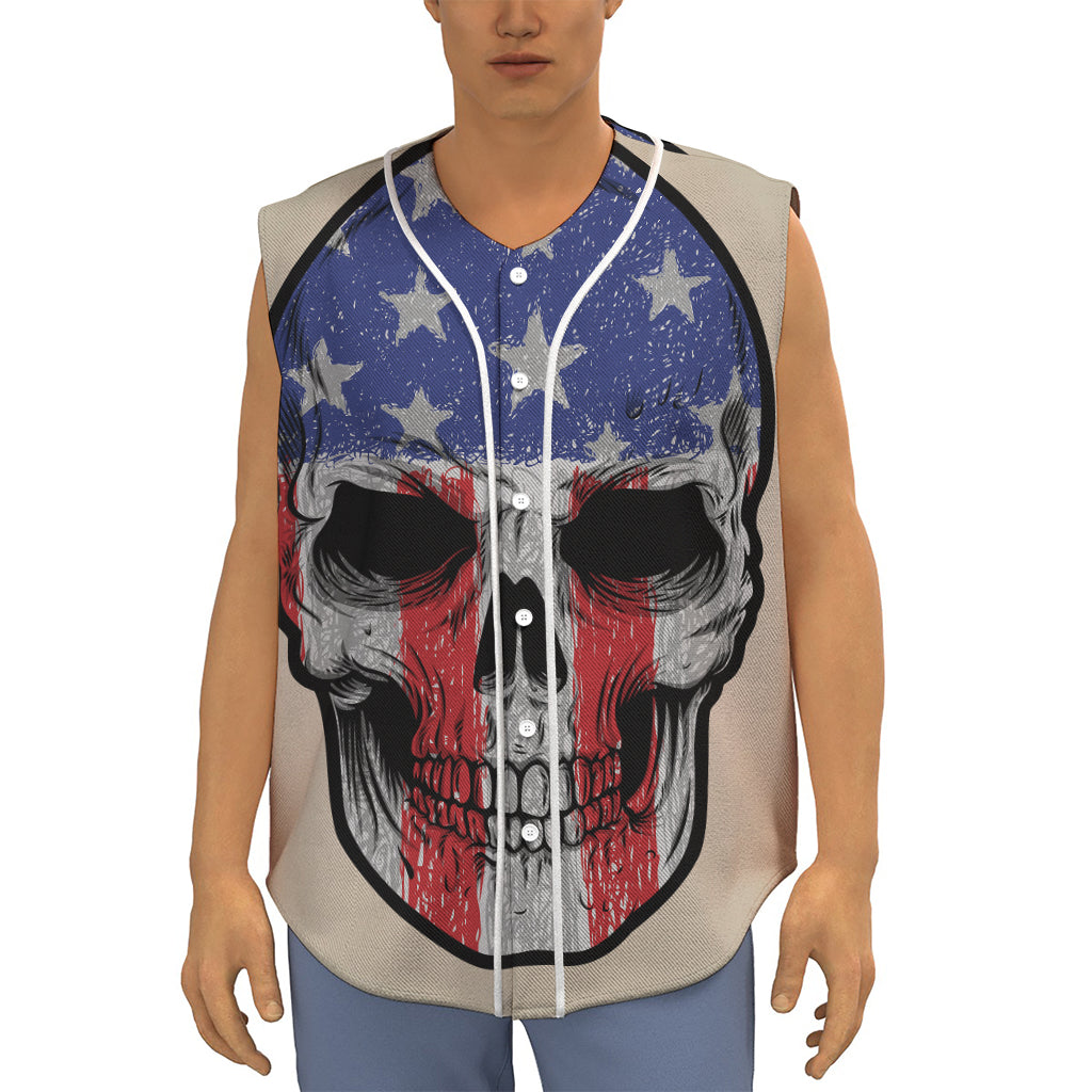 American Patriotic Skull Print Sleeveless Baseball Jersey