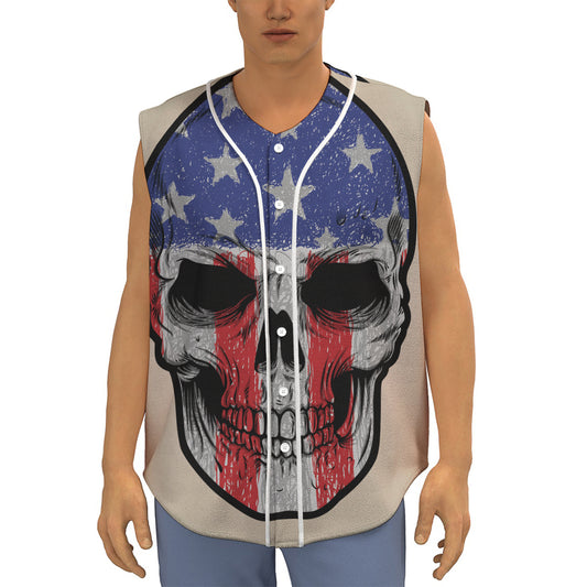 American Patriotic Skull Print Sleeveless Baseball Jersey