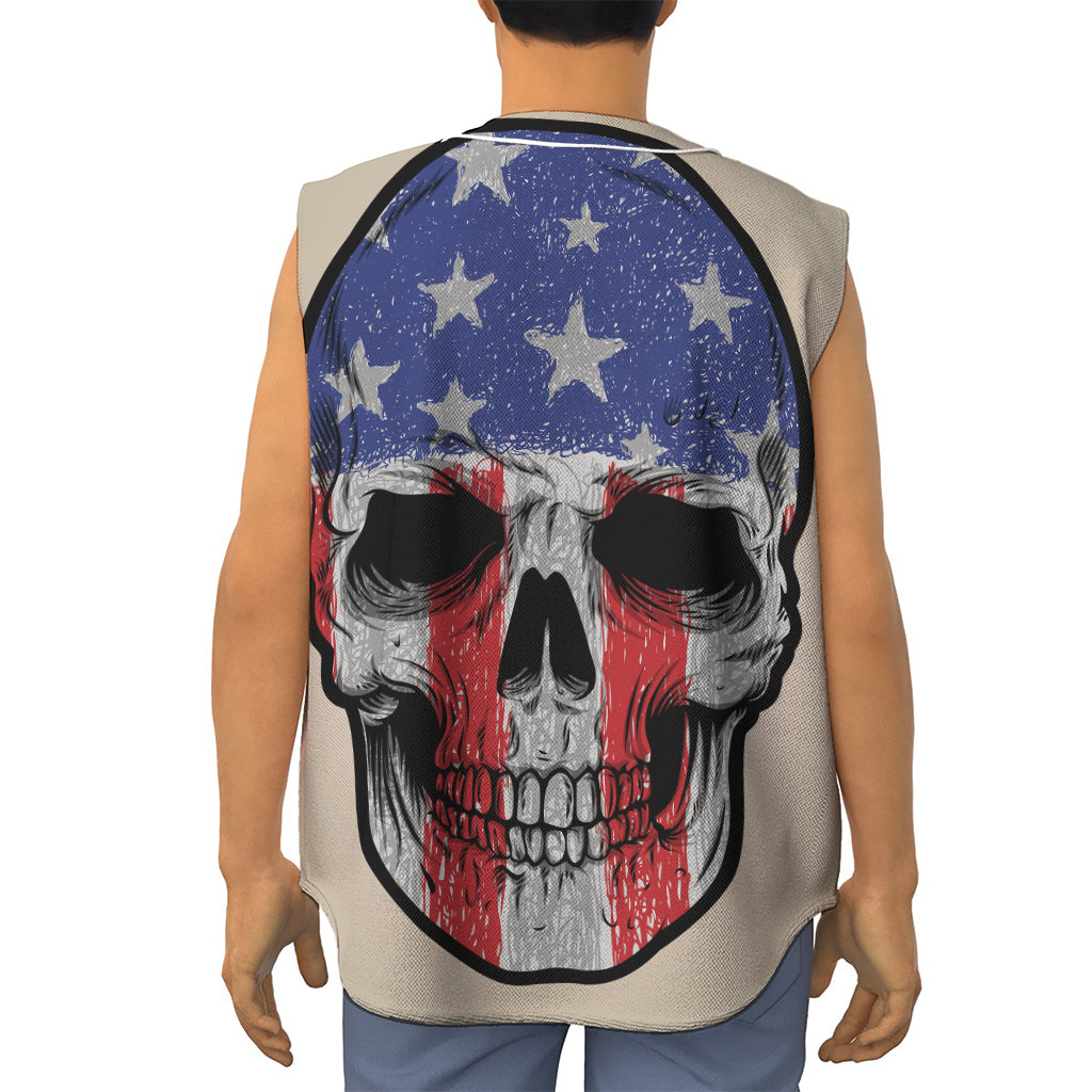 American Patriotic Skull Print Sleeveless Baseball Jersey