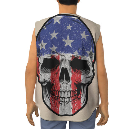 American Patriotic Skull Print Sleeveless Baseball Jersey