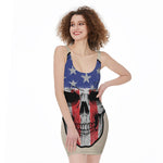 American Patriotic Skull Print Sleeveless Bodycon Dress
