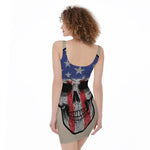 American Patriotic Skull Print Sleeveless Bodycon Dress