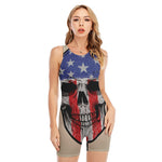 American Patriotic Skull Print Sleeveless One Piece Swimsuit