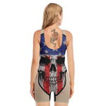 American Patriotic Skull Print Sleeveless One Piece Swimsuit