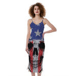 American Patriotic Skull Print Slim Fit Midi Cami Dress