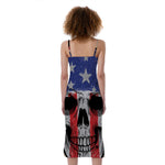 American Patriotic Skull Print Slim Fit Midi Cami Dress