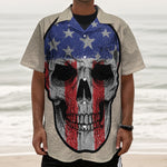 American Patriotic Skull Print Textured Short Sleeve Shirt