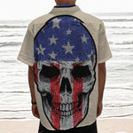 American Patriotic Skull Print Textured Short Sleeve Shirt