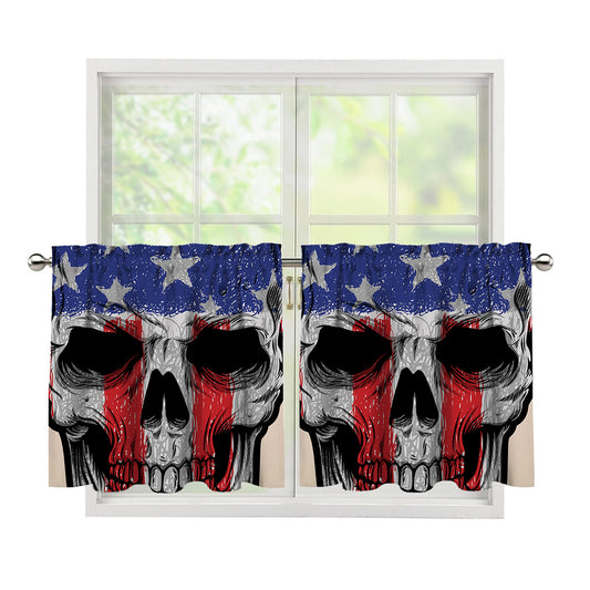 American Patriotic Skull Print Tier Curtains