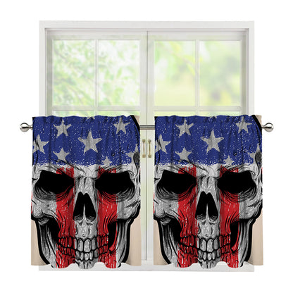 American Patriotic Skull Print Tier Curtains