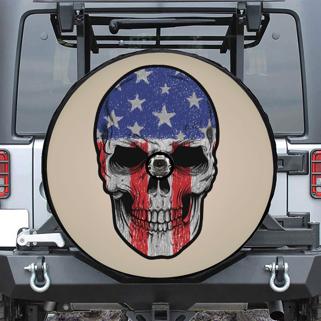 American Patriotic Skull Print Tire Cover With Camera Hole