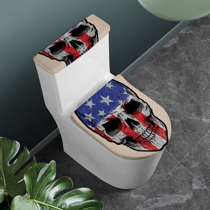 American Patriotic Skull Print Toilet Lid And Tank Cover Set