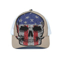 American Patriotic Skull Print White Mesh Trucker Hat