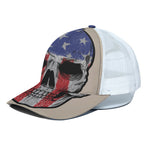 American Patriotic Skull Print White Mesh Trucker Cap