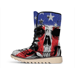 American Patriotic Skull Print Winter Boots