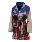 American Patriotic Skull Print Women's Bathrobe