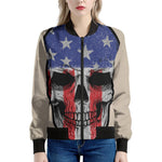 American Patriotic Skull Print Women's Bomber Jacket