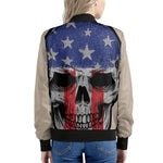 American Patriotic Skull Print Women's Bomber Jacket