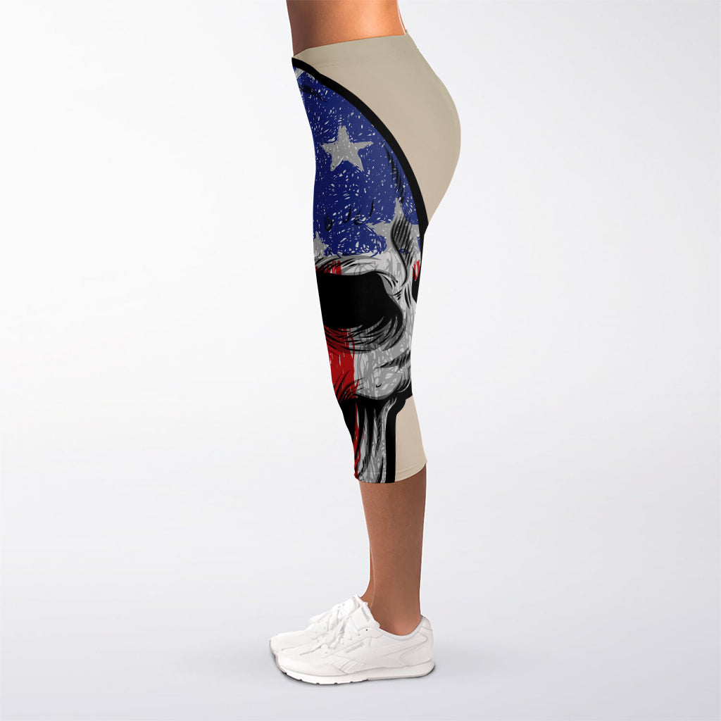 American Patriotic Skull Print Women's Capri Leggings