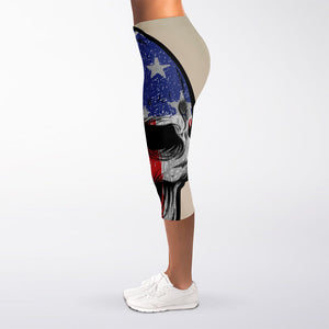 American Patriotic Skull Print Women's Capri Leggings