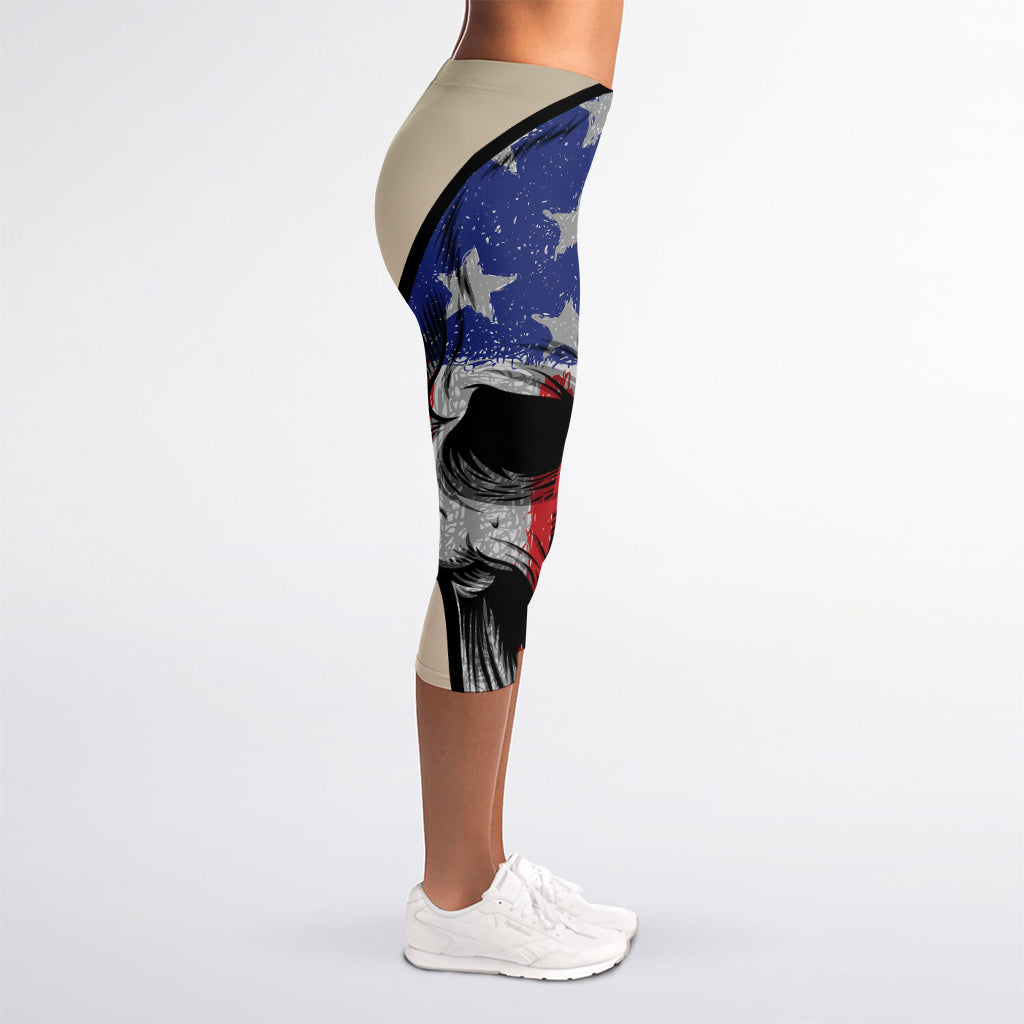 American Patriotic Skull Print Women's Capri Leggings