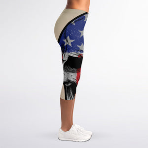 American Patriotic Skull Print Women's Capri Leggings