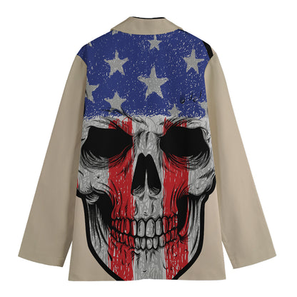 American Patriotic Skull Print Women's Cotton Blazer